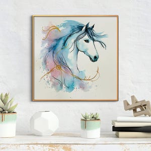 Aquarelle originale / Cheval arc-en-ciel / Aquarelle peinte à la main / Minimaliste / Peinture de cheval unique / Peinture de conte de fées / Or / Aquarelle
