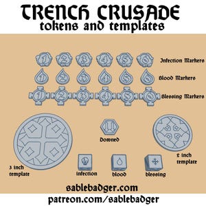 Trench Crusade Tokens and Tablets for RPGs and Miniature War Games - 3d printed grimdark tokens