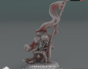 Crab Cult Standard Bearer Resin Miniature: 28mm/32mm Sci-Fi Wargame - Oshouna Minis