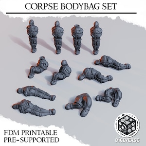 Corpse Bodybag Set – 12 Gruesome Resin or FDM Models – 32mm Scale Terrain Scatter for Trench Crusade and Grimdark Wargames