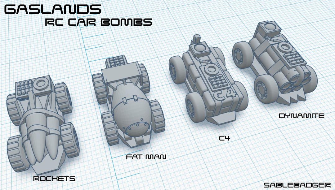 RC Car Bombs for Gaslands – 4 Explosive Miniatures – PLA or Resin – 1: ...