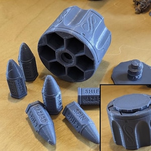 Bullet Dice Set with 6-Shooter Style Case – FDM 3D Printed – Unique Dice for Wargaming & Gaslands