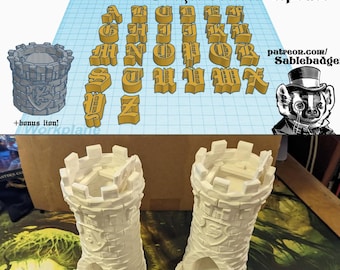 Ramparts Dice Tower – Custom Gothic Letter Edition – 3D Printed Fantasy Dice Roller