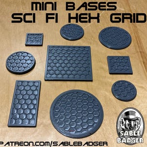 Hex Grid Design Sci-Fi Miniature Bases | 3D Printed Wargaming Bases | Many options from 28-125mm - Safe PLA Plastic