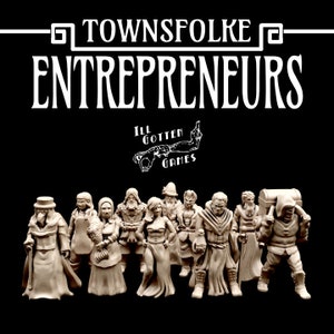 NPC Miniatures | Townsfolke Entrepreneurs for 28mm or 32mm Fantasy RPGs and Wargames | NPC and PC Characters
