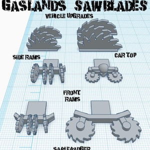 Gaslands Saw Blade Set  – 10 Upgrade Parts for Post-Apocalyptic Wargames – PLA or Resin – 20mm–1:64 Kitbash Compatible