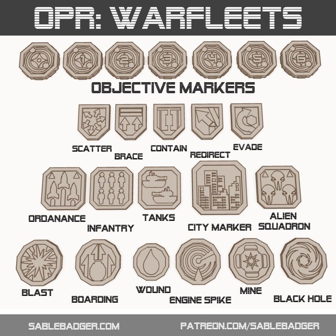 OPR Warfleets Compatible Token Set – 39 Sci-fi Objective & Effect ...