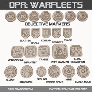 OPR Warfleets compatible Token Set – 39 Sci-Fi Objective & Effect Markers for Tabletop Wargames