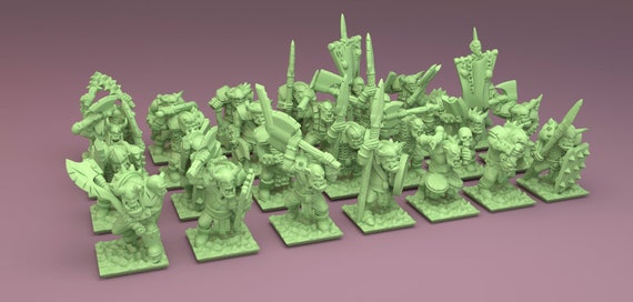Orc Warriors Resin Miniatures - 10mm Strips - 1 Unit for Warmaster - Green Skin Miniatures