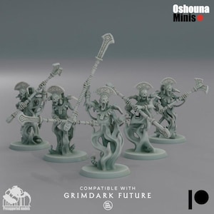 Doomed Empire Spirit Guardians with Spears | 32mm Scale Robot Legions Proxies for Grimdark Sci-Fi Wargames Like OPR by Oshouna Minis