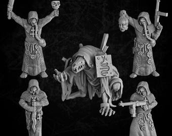 5x Apocalyptic сultists - 28-32mm Scale Resin Models compatible with Trench Crusade Grimdark Horror
