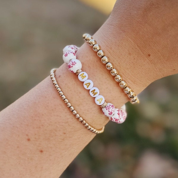 Pink Floral Bracelet | Porcelian 18k gold