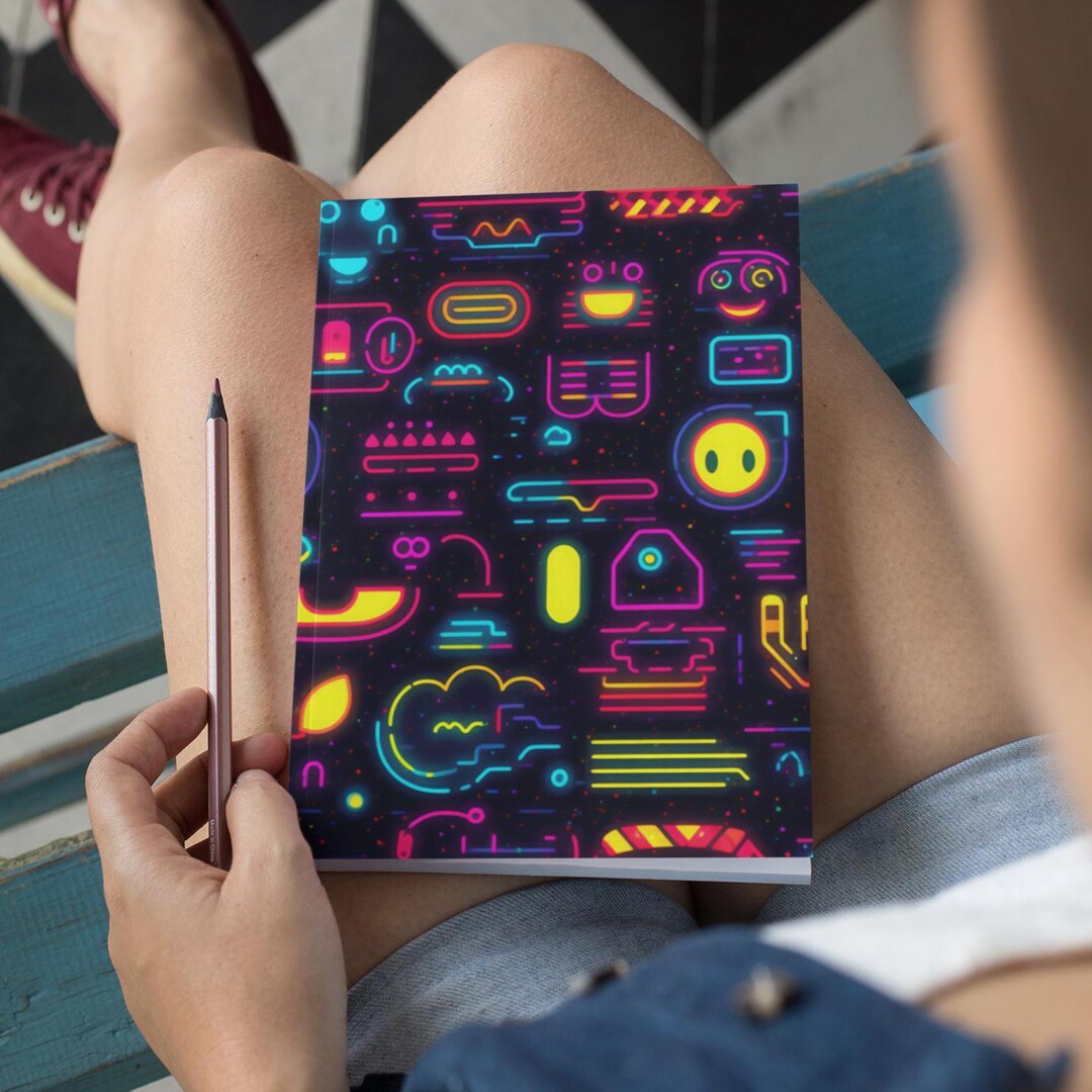 Retro 80s 90s Journal - Vintage Neon Patterns, Nostalgic Writing ...