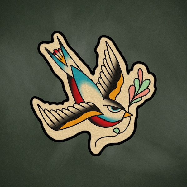 Swallow | OldSchool Style Flash Sticker | Traditional | Hand Drawn | 3" Surface Sticker | Water Resistant Sticker | Tattoo Flash |