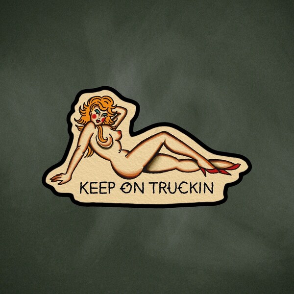 Keep on trucking  | Tattoo sticker | Tattoo flash | traditional tattoo | window sticker | bottle sticker | trucker | vinyl sticker |