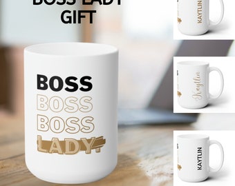 Boss Boss Boss Lady Ceramic Mug 15oz / Workmate Gift / Colleague Gift / Mug quote / Coffee lover gift / boss lady gift