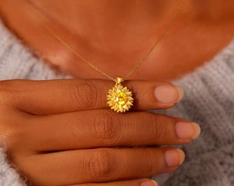 Gold Sunflower Pendant Necklace: Summer Flower Jewelry