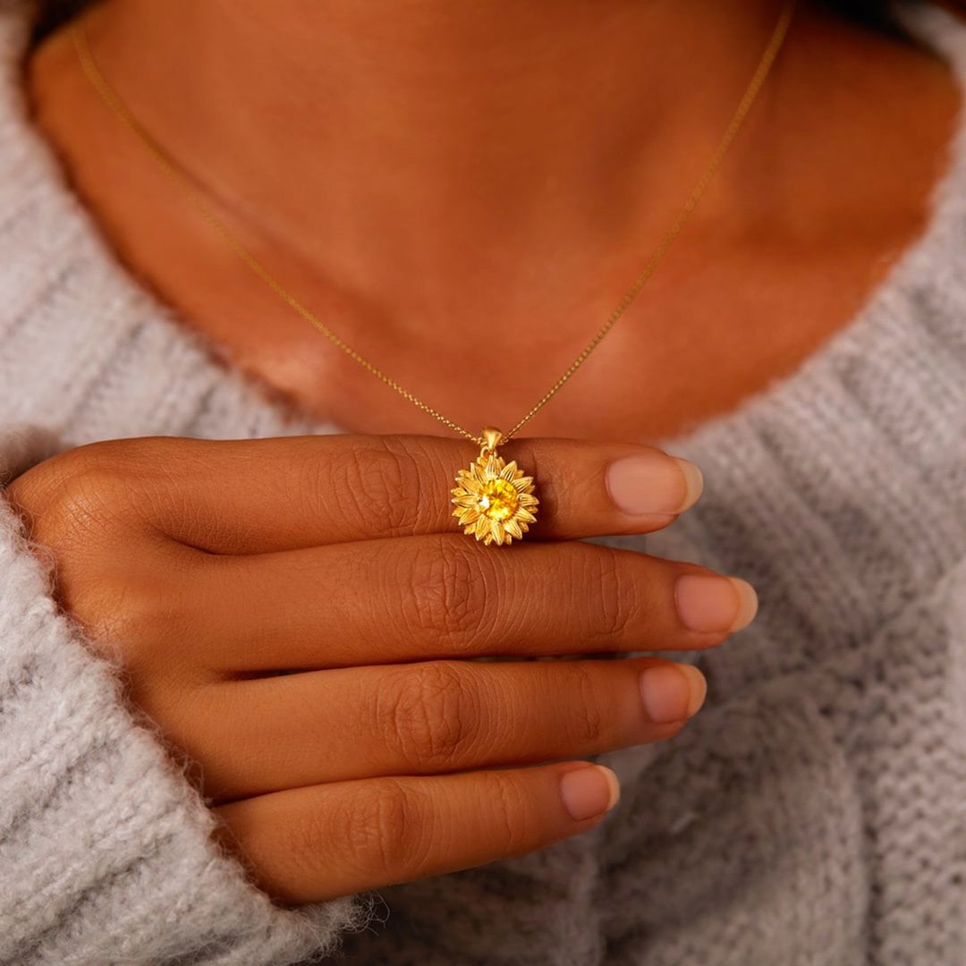 Gold Sunflower Necklace Summer Pendant, Sunflower Pendant, Gold Summer