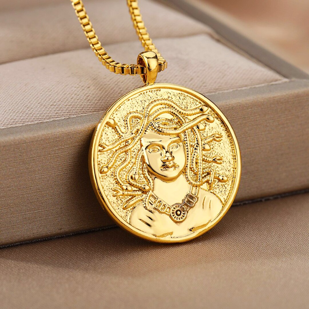 Golden Medusa Necklace Greek Mythology Necklace, Gift for Her, Gods
