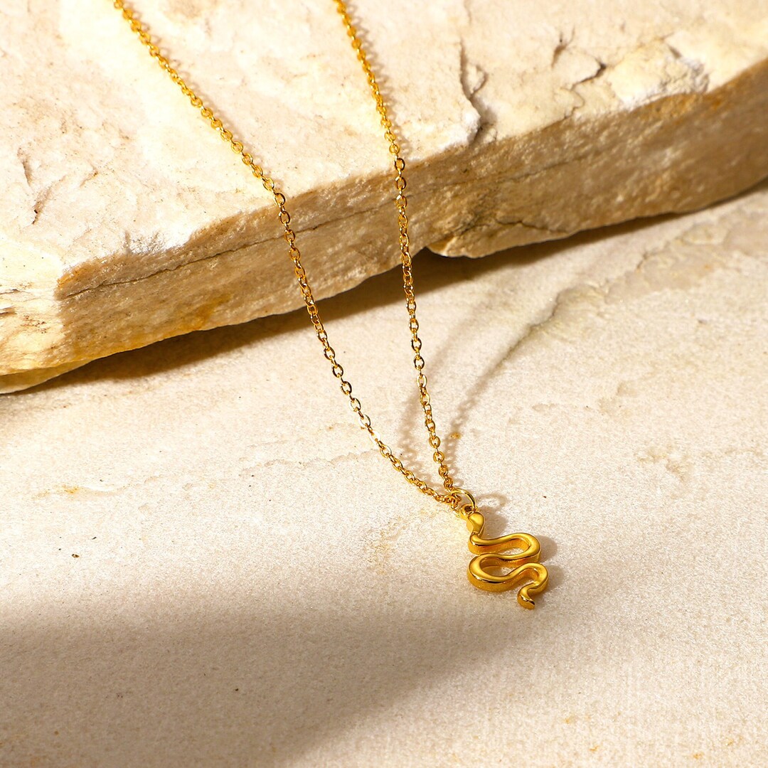 Gold Snake Charm Necklace Gold Serpent Necklace Medusa Etsy