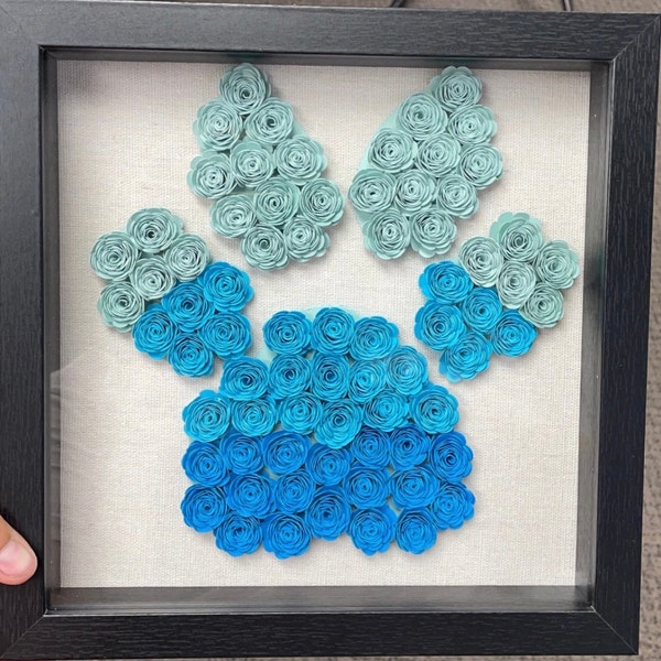 Ombre Paw Print Paper Flower Shadow Box