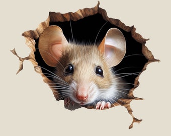 Mouse in Hole Sticker Cat Pet Animal lover Gift Skirting Board Vinyl Decal