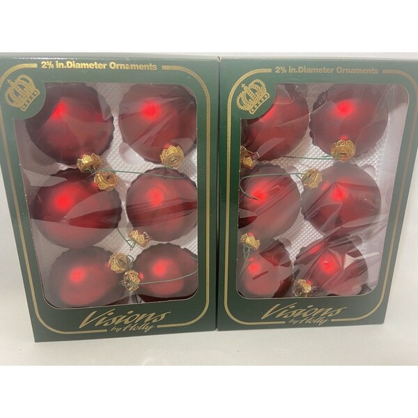 VTG Lot 12 Christmas by Krebs Glass Ornaments Globes BURGUNDY Red w/ Gold Crown