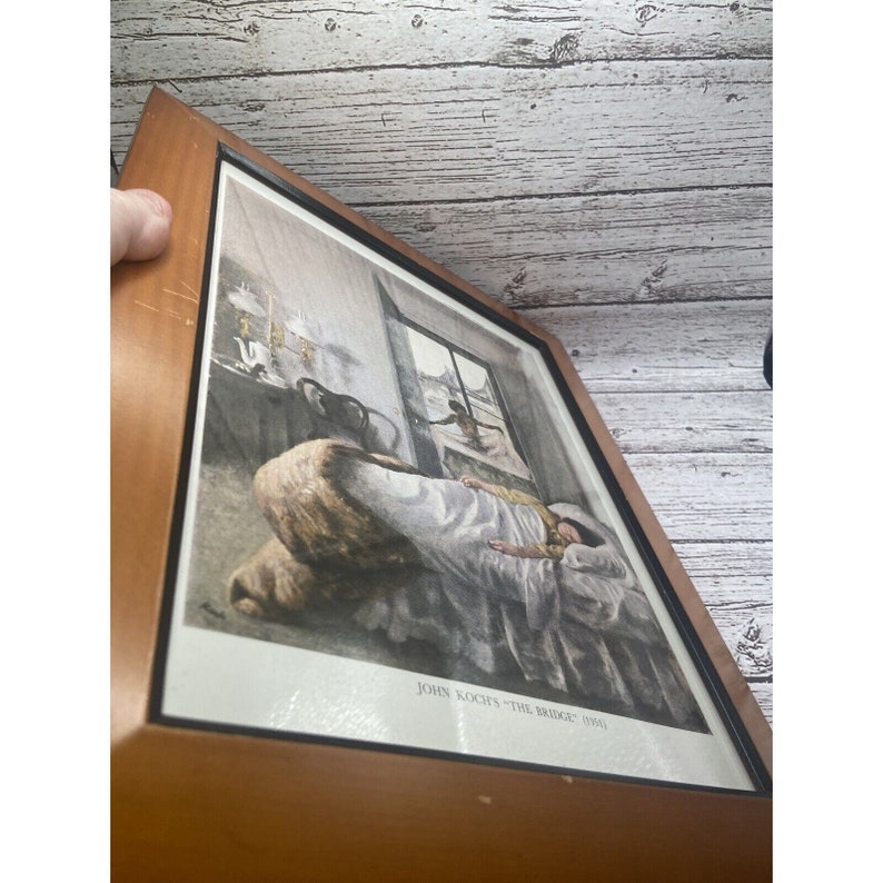 Vtg Wood Framed Print Signed the Bridge by John Koch Reproduction Wall ...