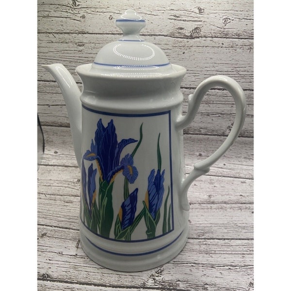 Vtg Curzon Dutch Blue Iris Ceramic w/Lid Coffee Pot/Server Blue White Serving Piece