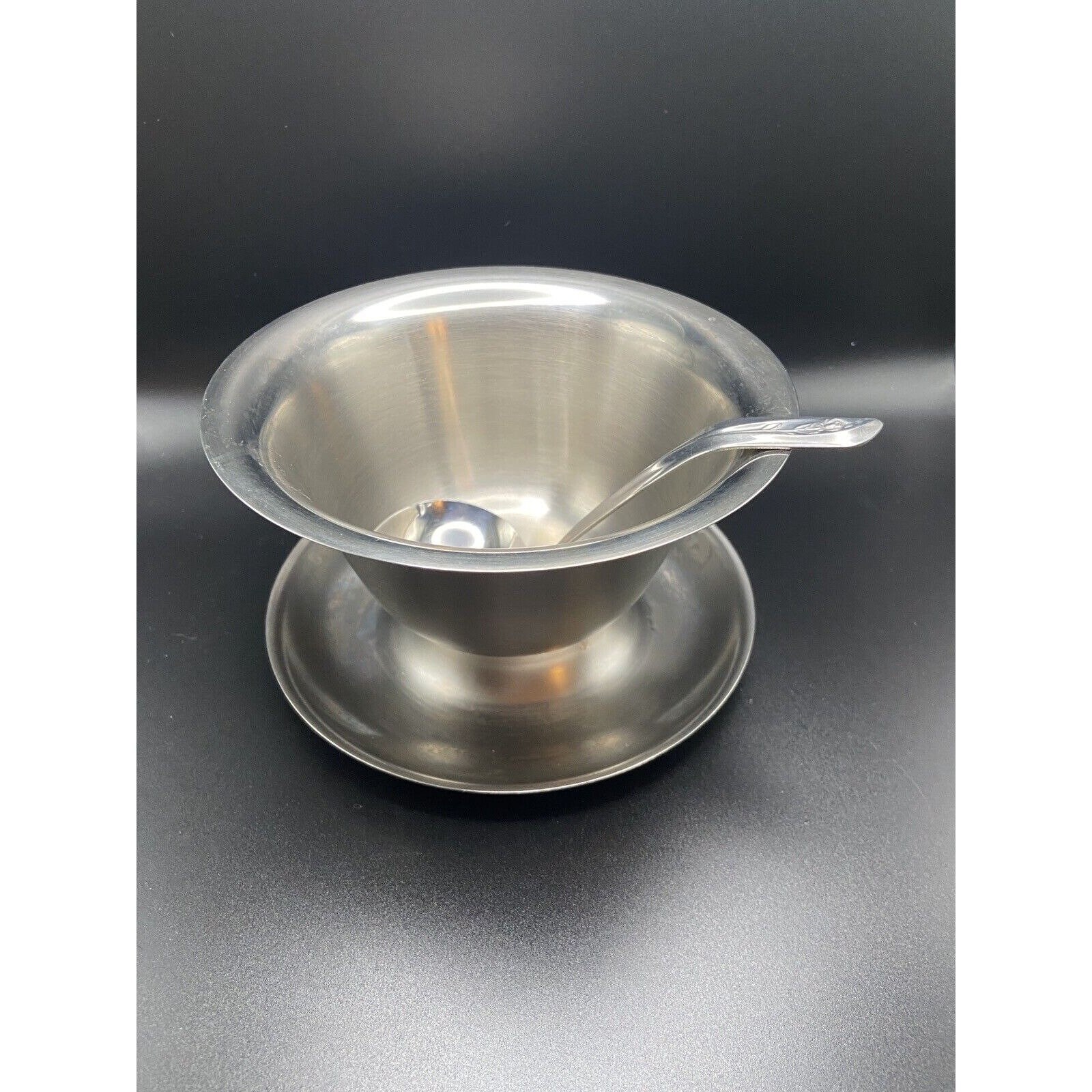 Vintage Stainless Steel Gravy Bowl & Ladle Denmark 18/8 Serve Ware