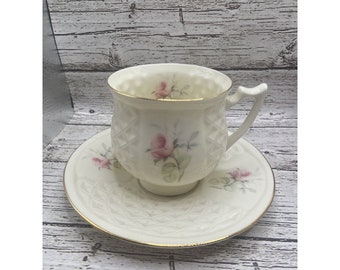 Vintage Donegal Parian China 7062 Irish Rose Teetasse & Untertasse Goldrand