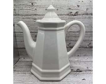 Cafetière blanche Pfaltzgraff Heritage vintage avec couvercle fabriquée aux États-Unis en grès