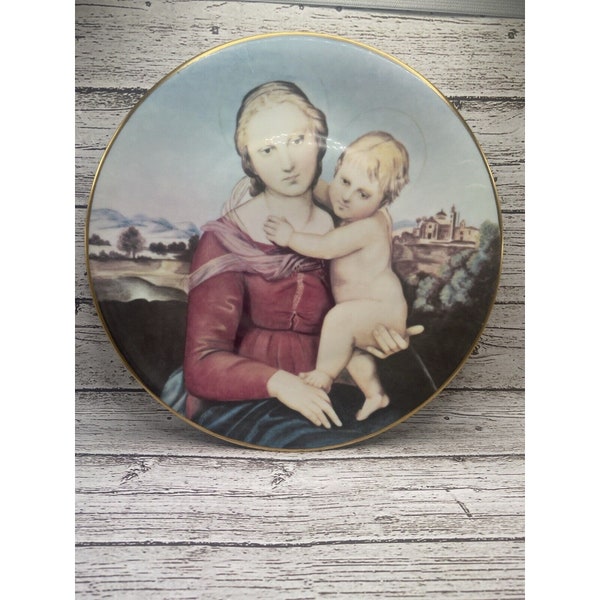 Assiette Vtg Cowper Vierge à l'enfant 10" Raphael Haviland Limoges France Renaissance