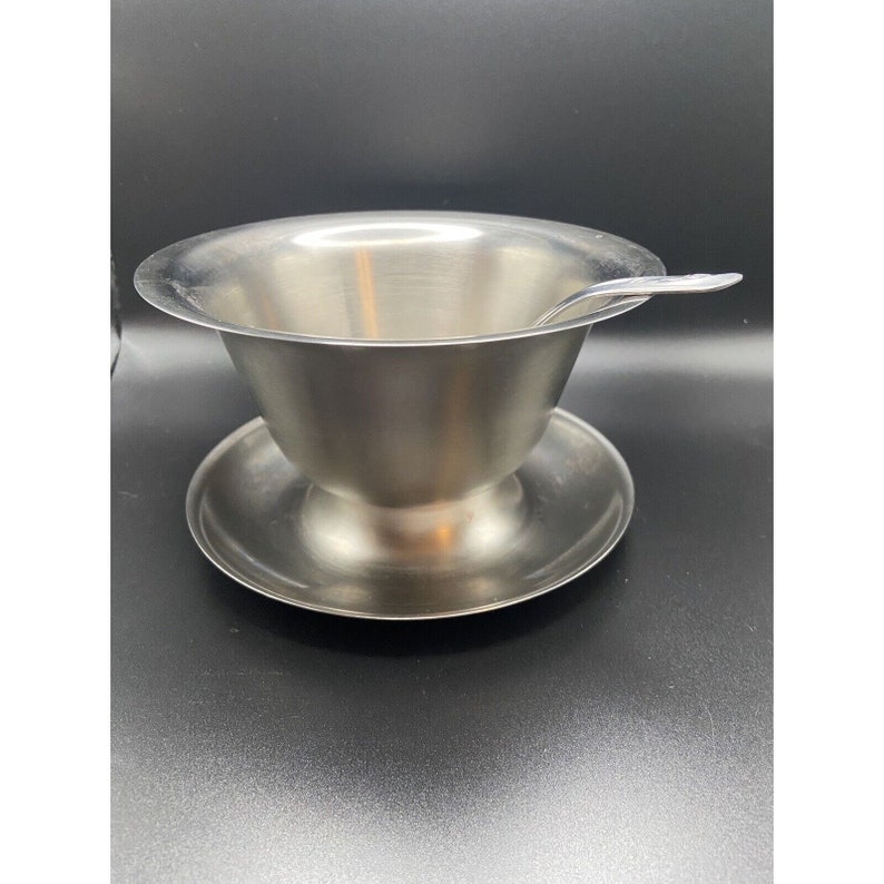 Vintage Stainless Steel Gravy Bowl & Ladle Denmark 18/8 Serve Ware
