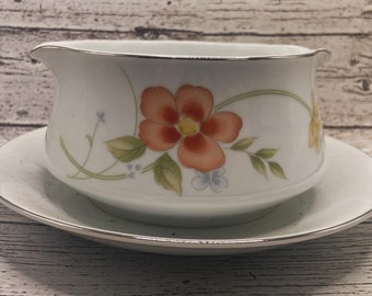 Vtg Annabelle Fine China of Japan Gravy Boat & Seltmann Germany Platter Floral