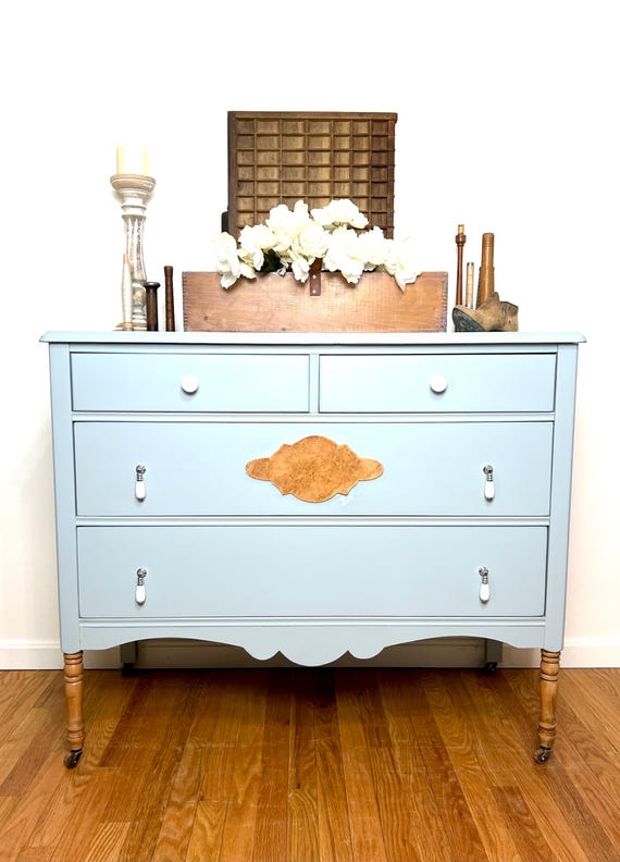 refinished vintage dresser Large Oak Stunning Imperfections consistent with vintage condition Curved Front Dresser Makeover -