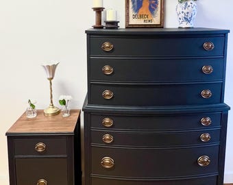 Refinished Navy Hepplewhite Dresser & Nightstand