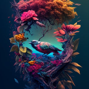 Abstract colourful bird art - Art, Digital, Download, Colourful, Bright, Home, Abstract.