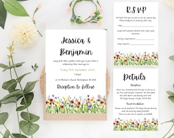 Wildflower Wedding Invitation Bundle, Floral Wedding Invitation set, Printable Wedding Invitation set, Instant Download Wedding invitations