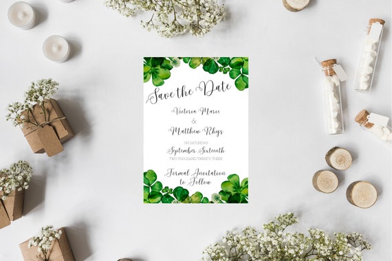 Irish Wedding Save the Date Four Leaf Clover Save the Date