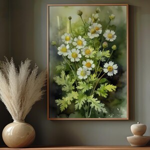 Mutterkraut Digitaler Download | Aquarell Botanische Clipart | Druckbare Kräuterkunst | Wildblumen Druck | Sofort Poster Download