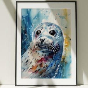 Seal Watercolor Art | Marine Animal Print | Ocean Wildlife Decor | Adorable Seal Painting | Coastal Wall Art | Beach House Illustration