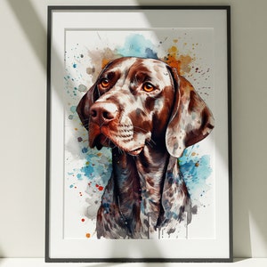ジャーマン ショートヘアード ポインターの水彩画 | 狩猟犬の絵画 | スポーツ犬のイラスト | 忠実な犬のアートワーク | 素朴な犬の装飾