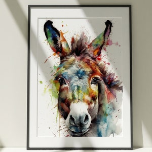 Ezel schilderij kunst aan de muur, canvas poster, cadeau, aquarel, kleurrijke dieren schilderij illustratie, natuur kunst aan de muur, decor van het huis, afdrukken