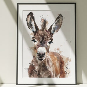 Watercolor Donkey Nursery Wall Art, Donkey Kids Bedroom Wall Art Print, Canvas Poster, Colorful Illustration, Nature, Minimalist Art