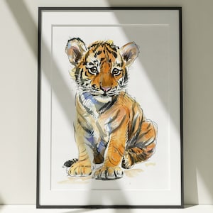 Dschungeltier Tiger Druck, Malerei, Wandkunst, Leinwand Poster, Aquarell, bunte Illustration, Natur, Minimalist Dekor, Kinderzimmer Kunst