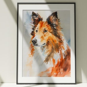 Watercolor Collie Painting, Nursery Wall Art, Canvas Poster, Colorful Kids Illustration, Nature, Minimalist Decor, Living Room Artwork