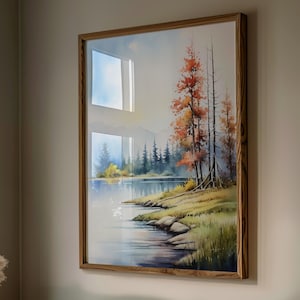 Sunset Lake Digital Download | Watercolor Landscape Clipart | Printable Abstract Wall Art | Nature Lake Print | Instant Download Poster