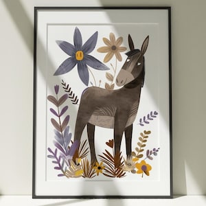 Esel Bild, Kinderzimmer Wandbild, Esel Poster, Aquarell Druck, Bunte Illustration, Minimalistisches Dekor, Spielzimmer Kunstwerk