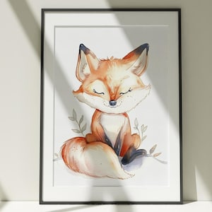 Fuchs Malerei, Wandkunst, Leinwand Poster, Aquarell Druck, Bunte Illustration, Natur, Minimalistisches Dekor, Kinderzimmer Kunstwerk